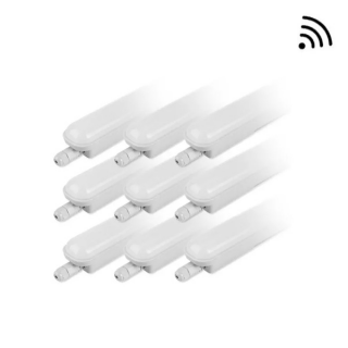 Lot de 9 Réglettes LED étanches avec Détecteur 150cm 55W IP65
